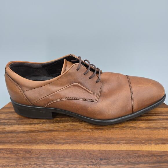 Ecco City Tray Shoes Mens 10 44 M Brown Leather Derby Cap Toe Dress Oxfords - Picture 1 of 8